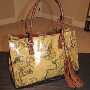 Patricia Nash Leather Primrose European Map Satchel Bag Handbag Purse